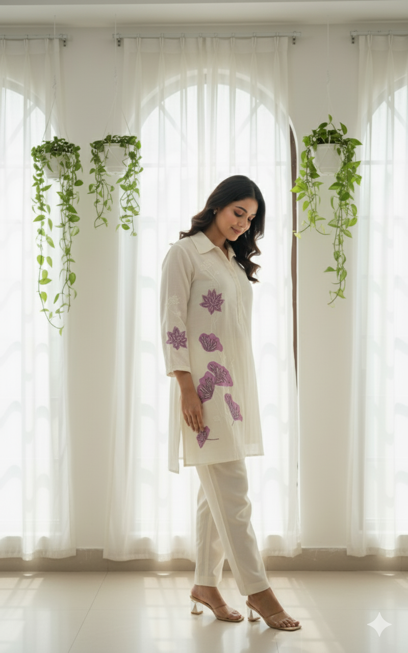 Ivory Petal Embroidered Set
