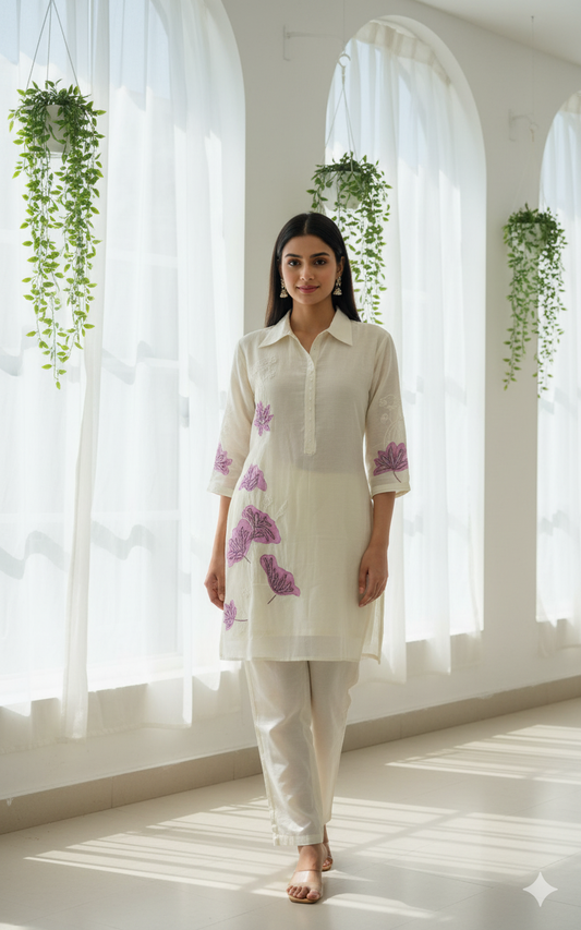 Ivory Petal Embroidered Set