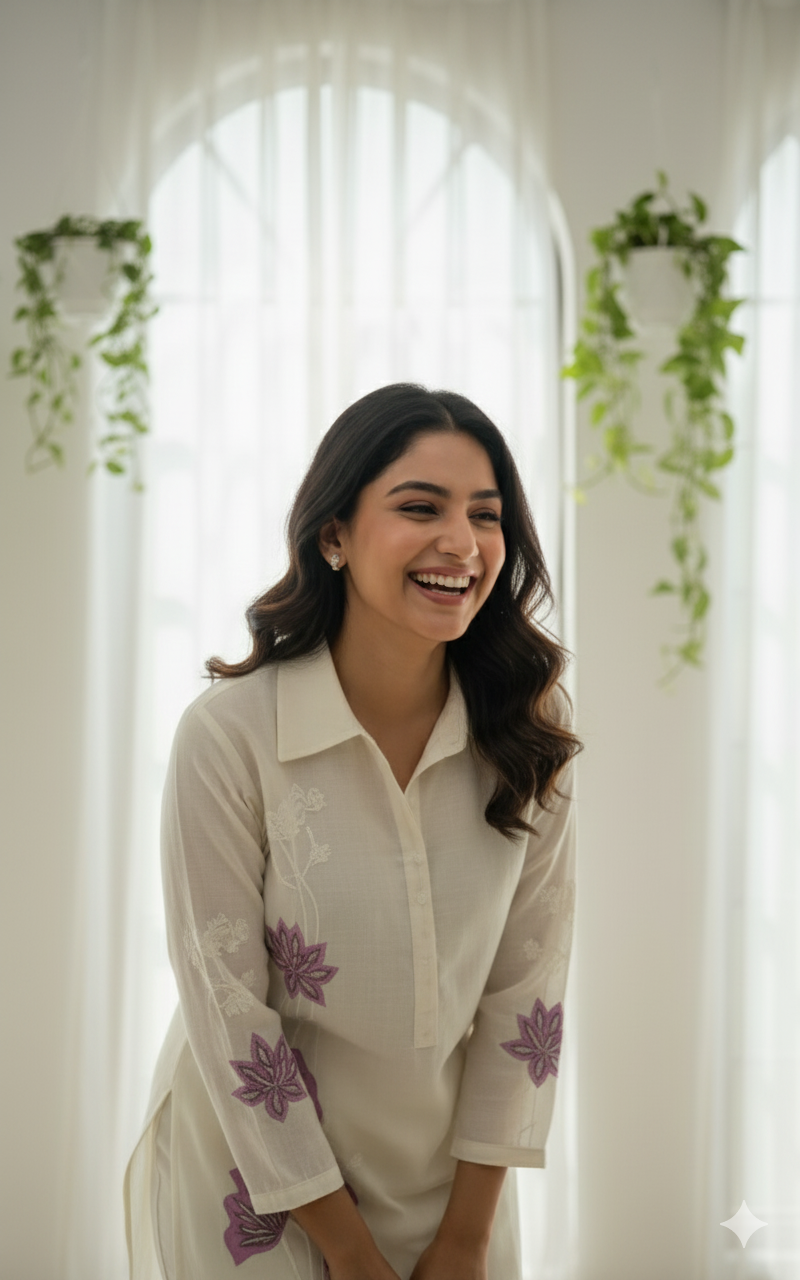 Ivory Petal Embroidered Set