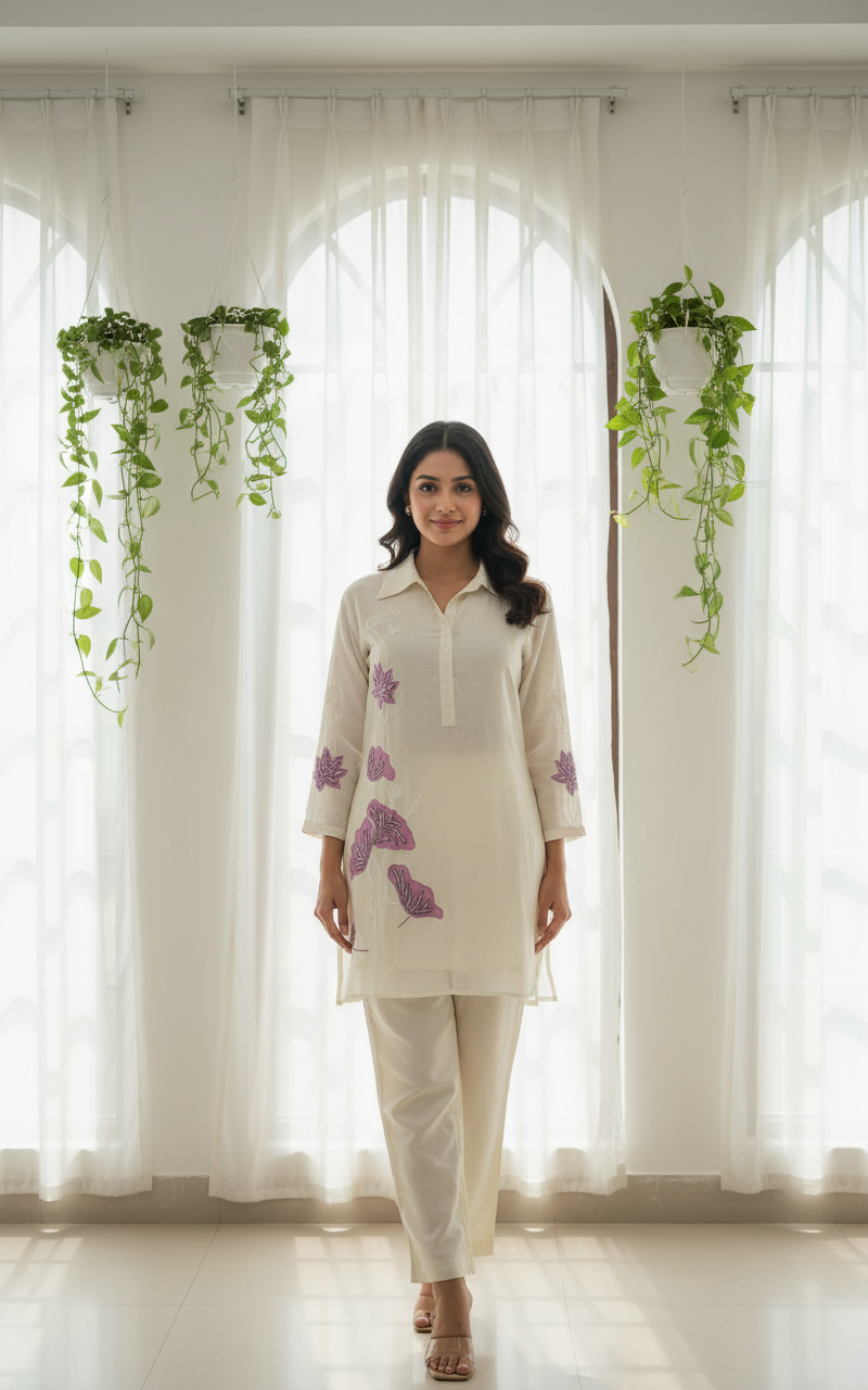 Ivory Petal Embroidered Set