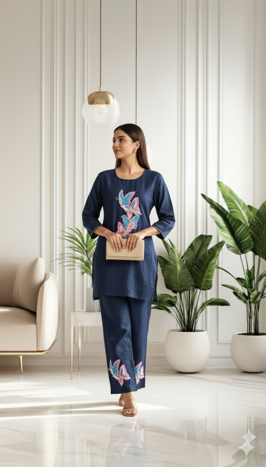 Midnight Bloom Embroidered Co-ord Set