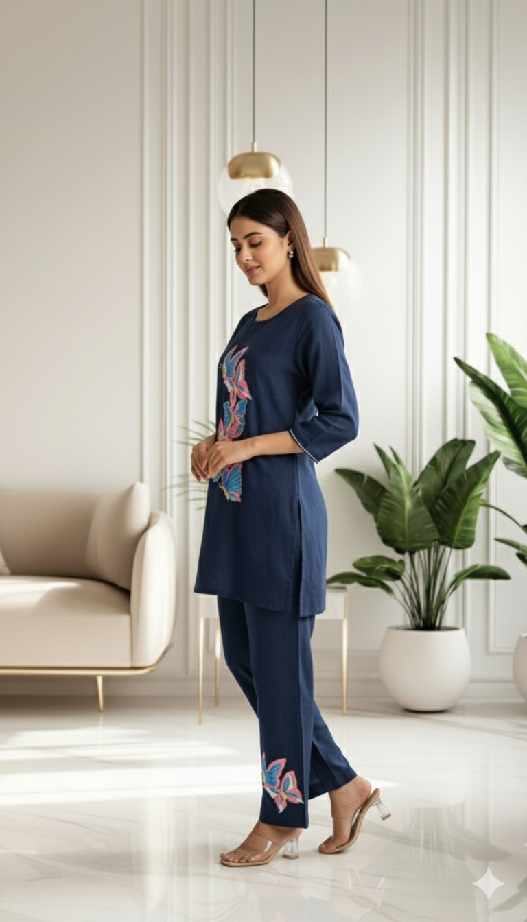 Midnight Bloom Embroidered Co-ord Set