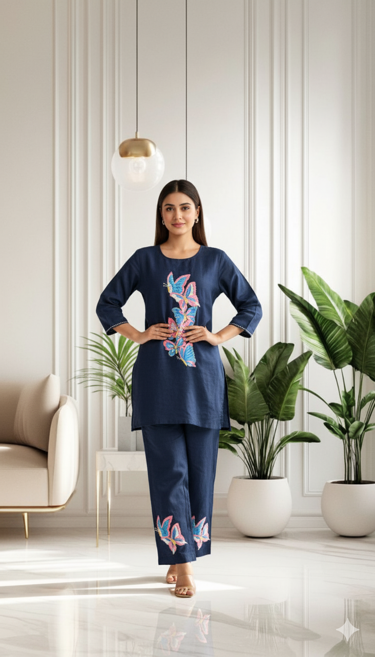 Midnight Bloom Embroidered Co-ord Set