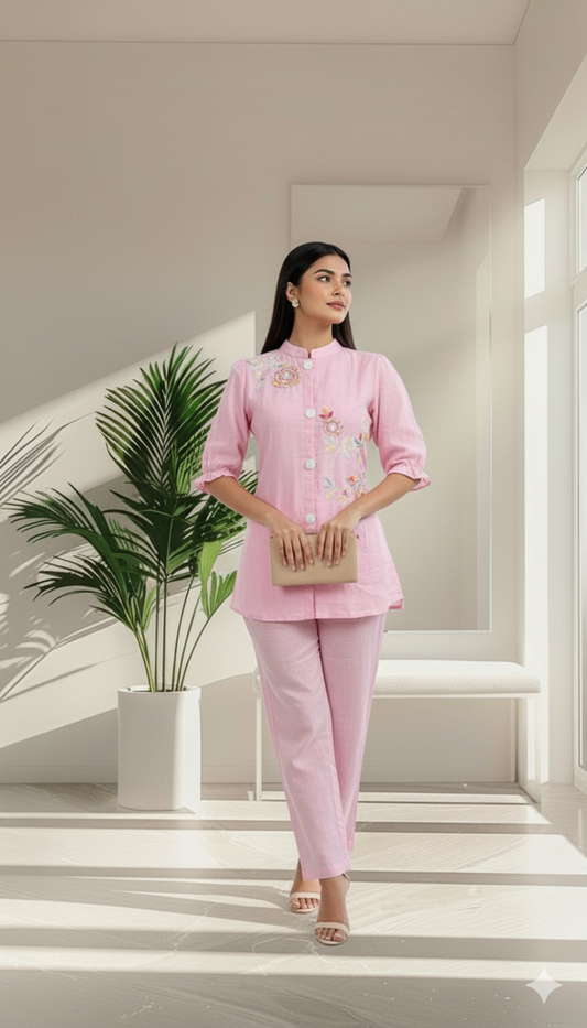 Blush Bloom Embroidered Co-ord Set