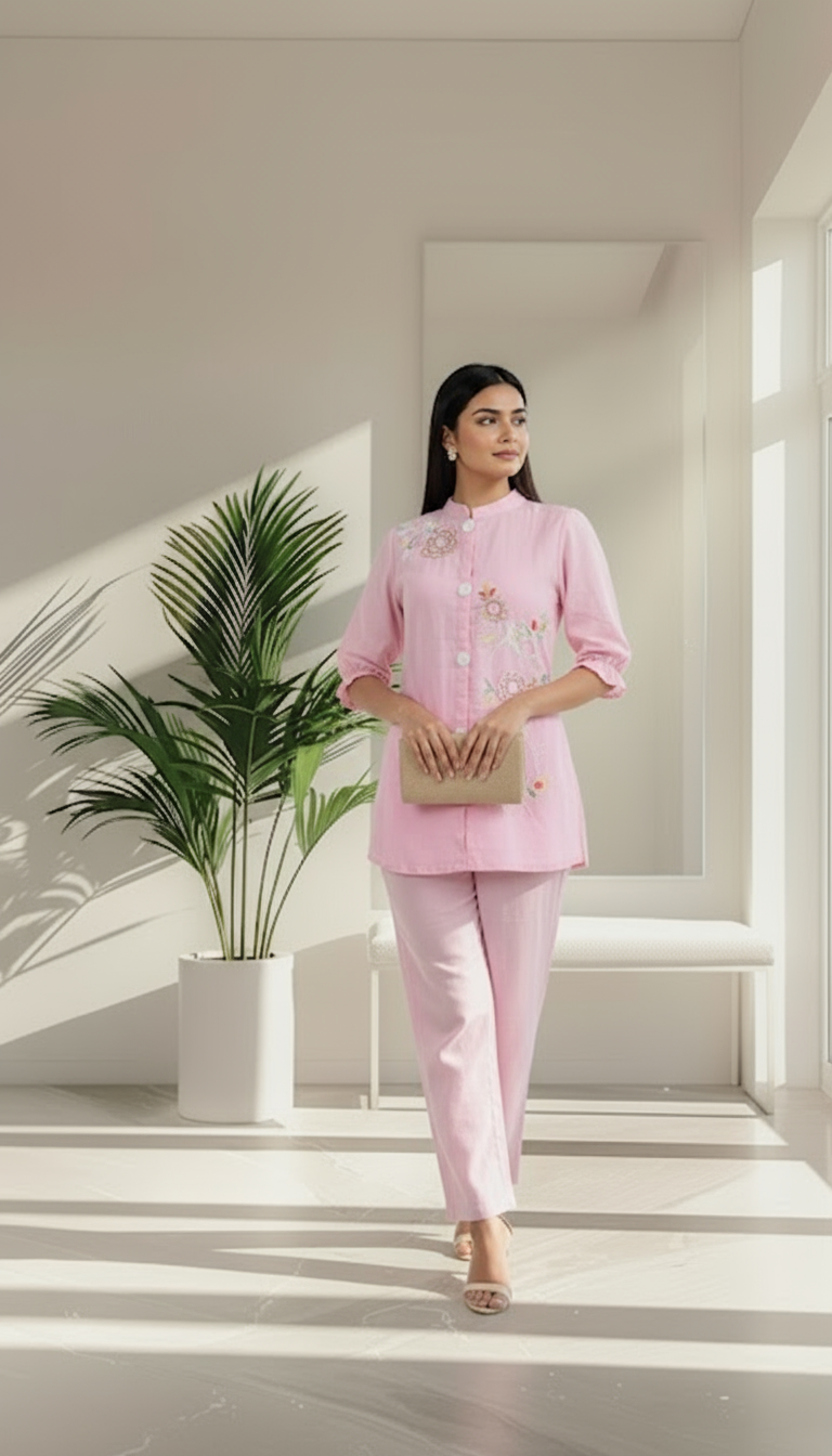 Blush Bloom Embroidered Co-ord Set