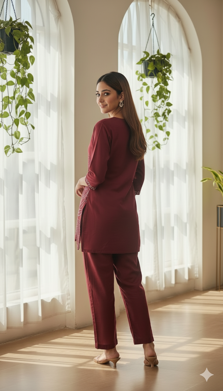 Crimson Glow Embellished Co-ord Set