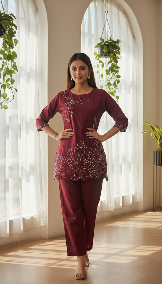 Crimson Glow Embellished Co-ord Set