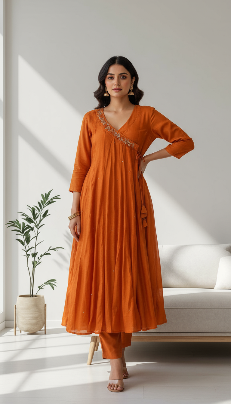Rust Radiance Anarkali Kurti Set
