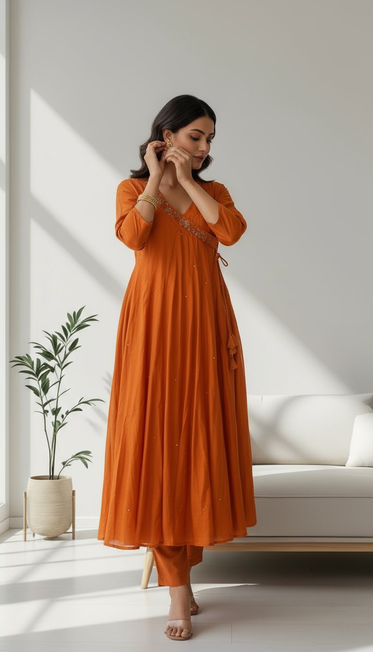 Rust Radiance Anarkali Kurti Set