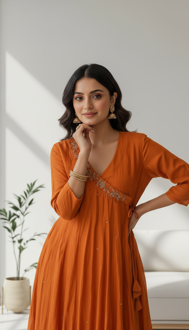 Rust Radiance Anarkali Kurti Set