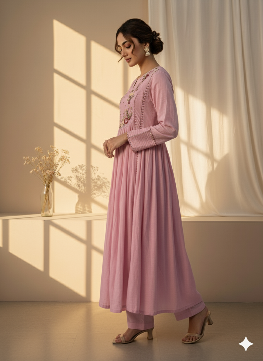 Rosé Bloom Anarkali Set