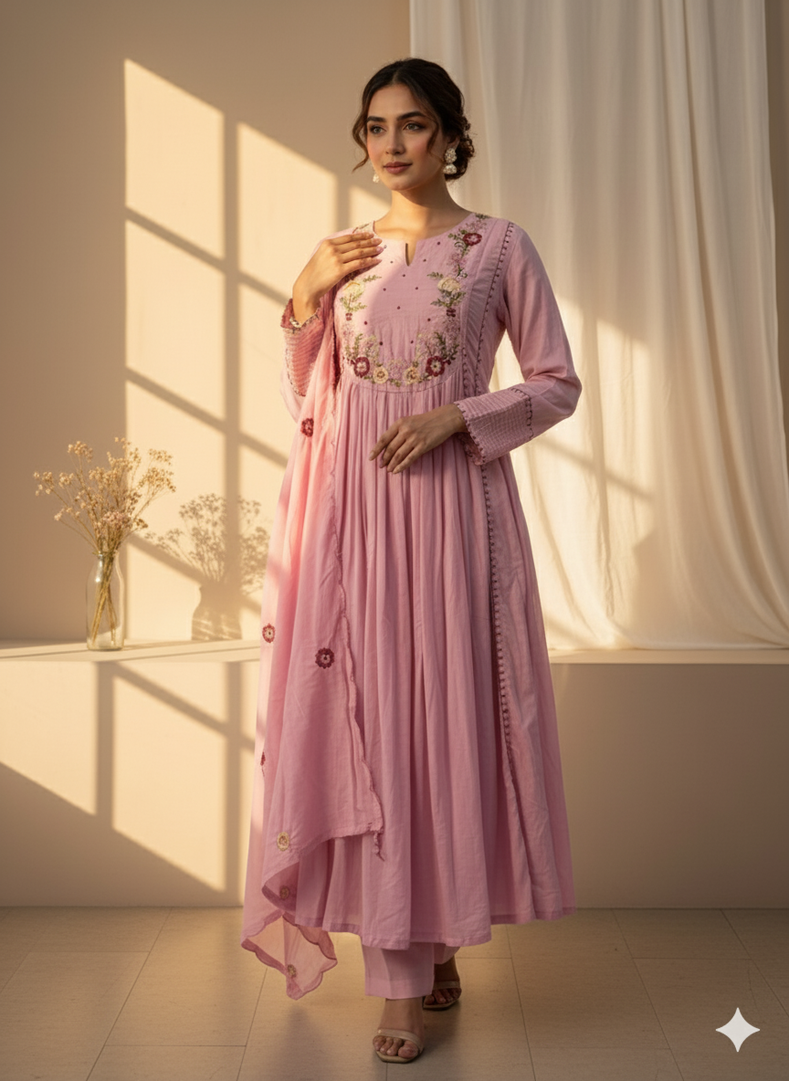 Rosé Bloom Anarkali Set