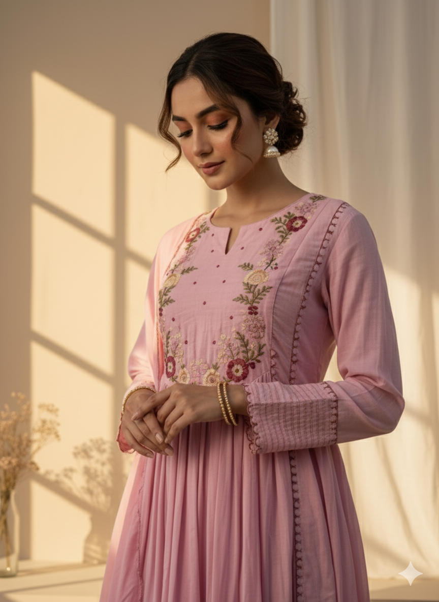 Rosé Bloom Anarkali Set