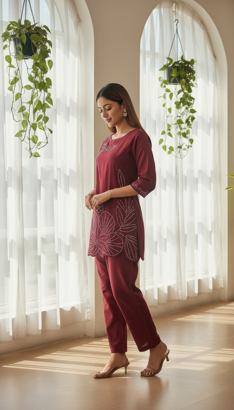 Crimson Glow Embellished Co-ord Set