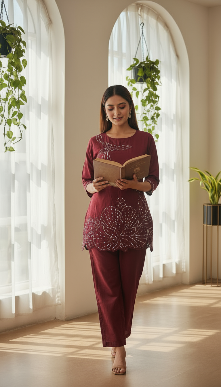 Crimson Glow Embellished Co-ord Set