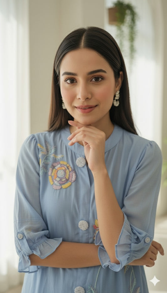 Sky Bloom Premium Embroidered Cord set