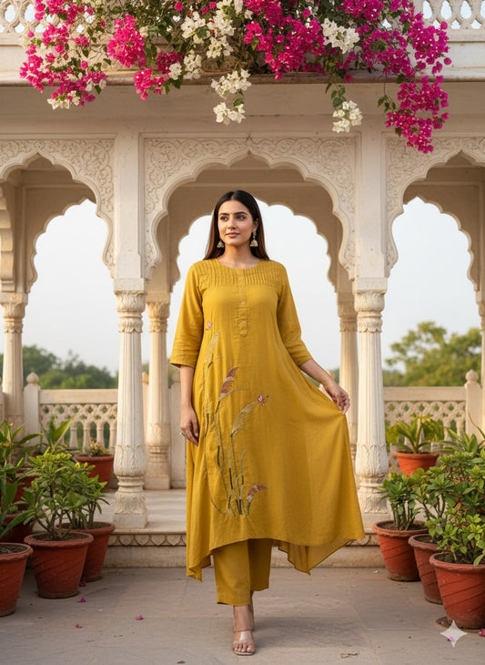 Mustard Yellow Kurti Set