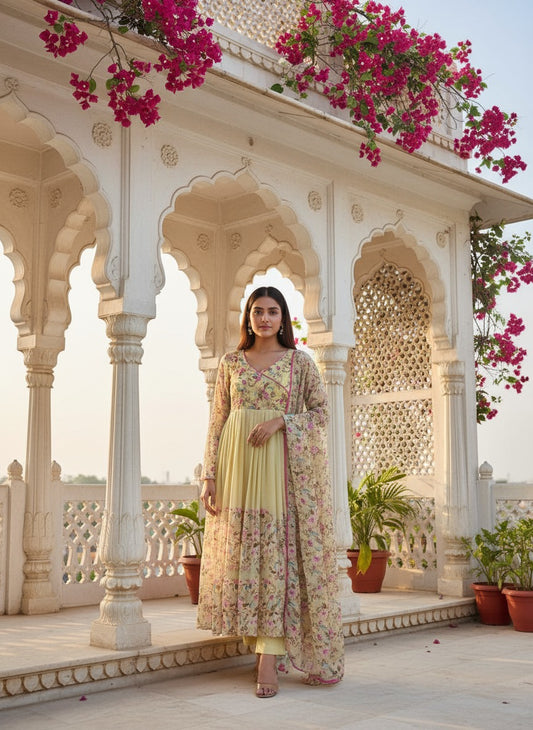 Yellow Anarkali Florel full Set