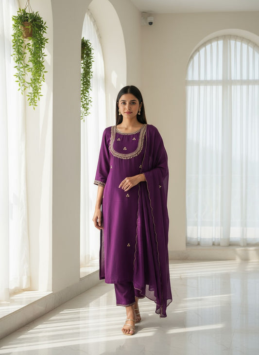 Purple Kurta Set with Dupatta