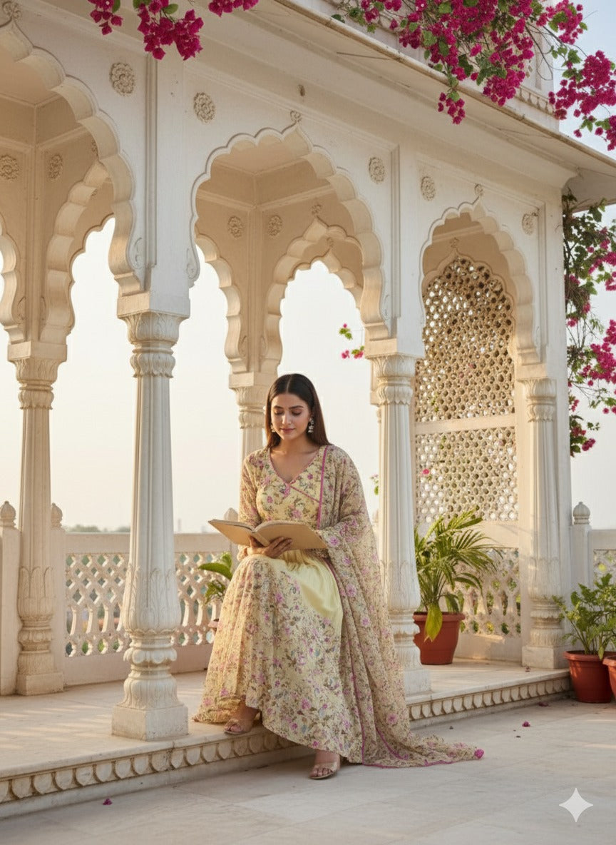 Yellow Anarkali Florel full Set