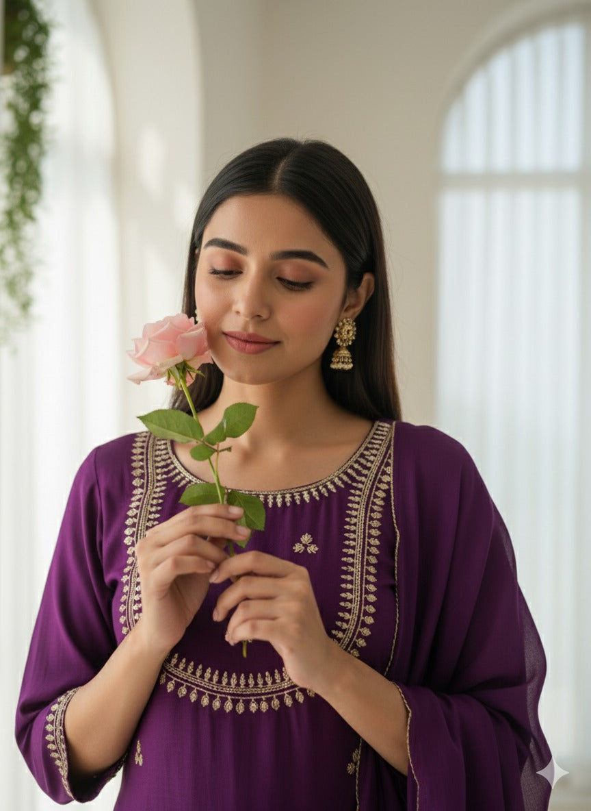 Purple Kurta Set with Dupatta