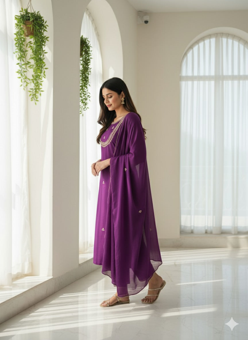 Purple Kurta Set with Dupatta