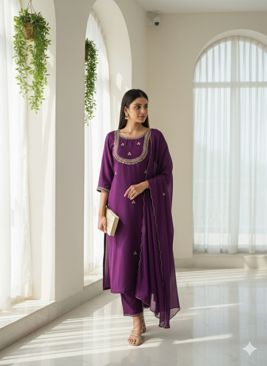 Purple Kurta Set with Dupatta