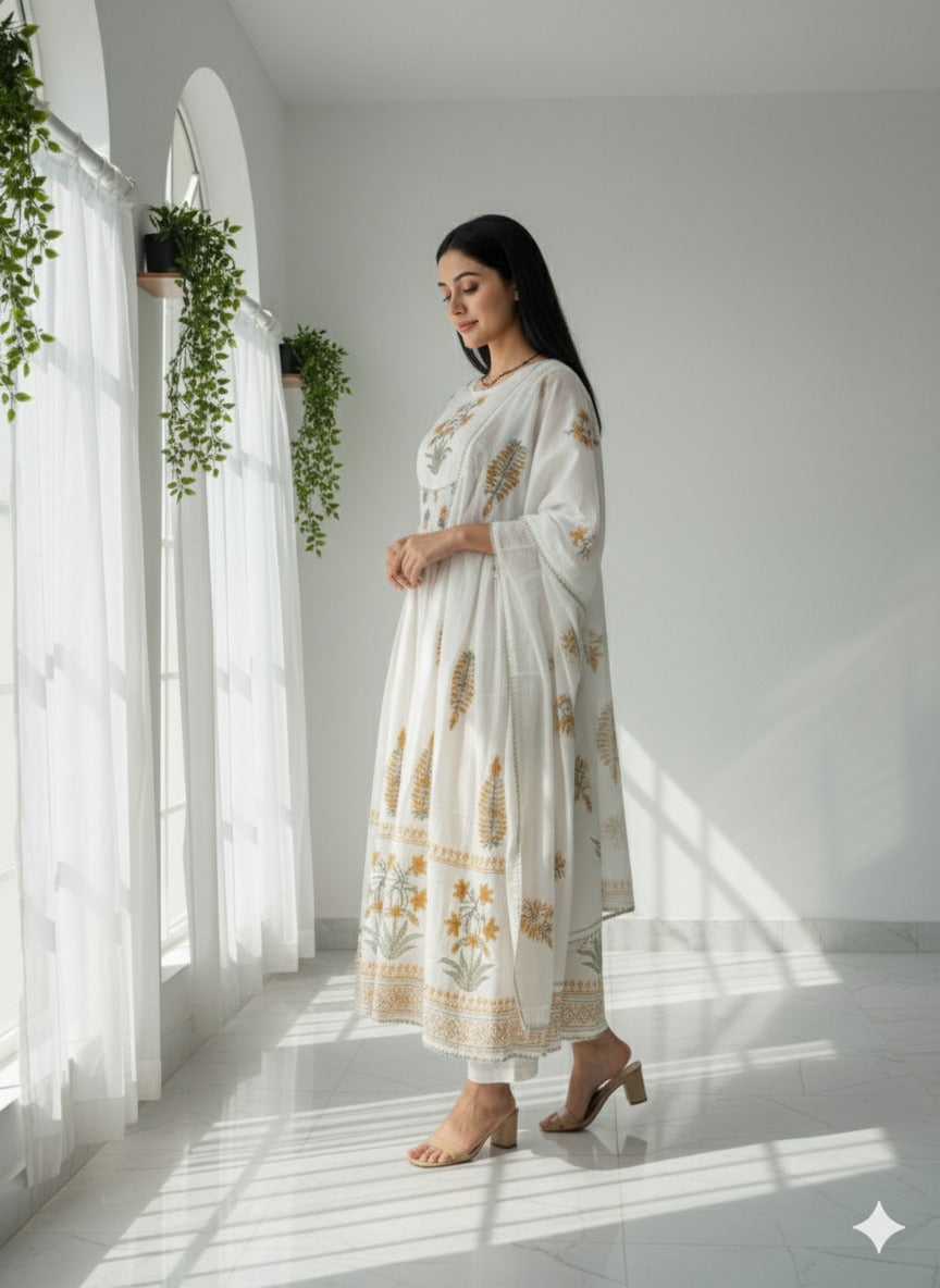 White Floral Anarkali Set