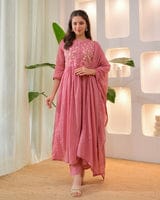Onion Pink Embroidered Anarkali Kurta Set with Dupatta
