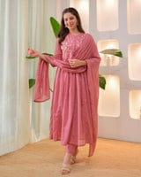 Onion Pink Embroidered Anarkali Kurta Set with Dupatta