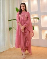 Onion Pink Embroidered Anarkali Kurta Set with Dupatta