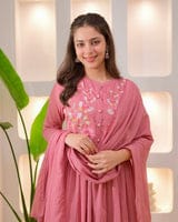 Onion Pink Embroidered Anarkali Kurta Set with Dupatta