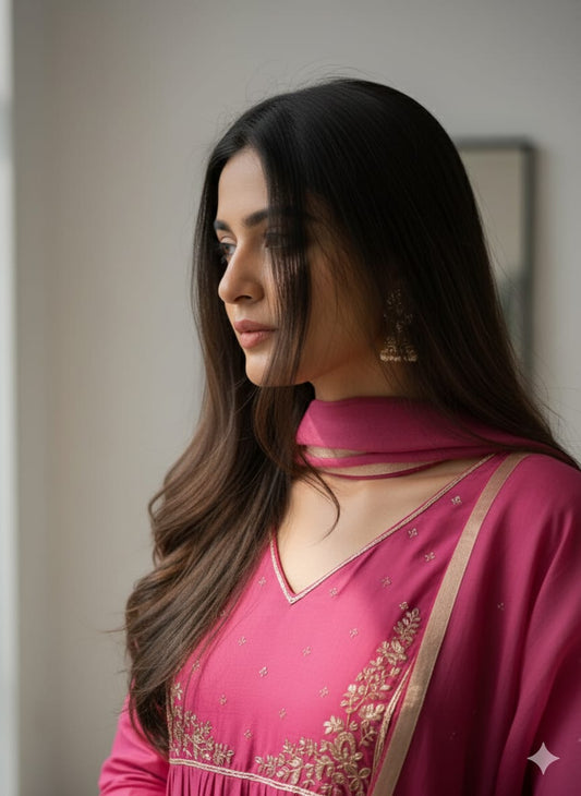 Onion Pink Colour Kurta Pant with Dupatta