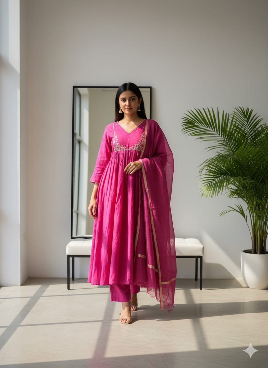 Onion Pink Colour Kurta Pant with Dupatta