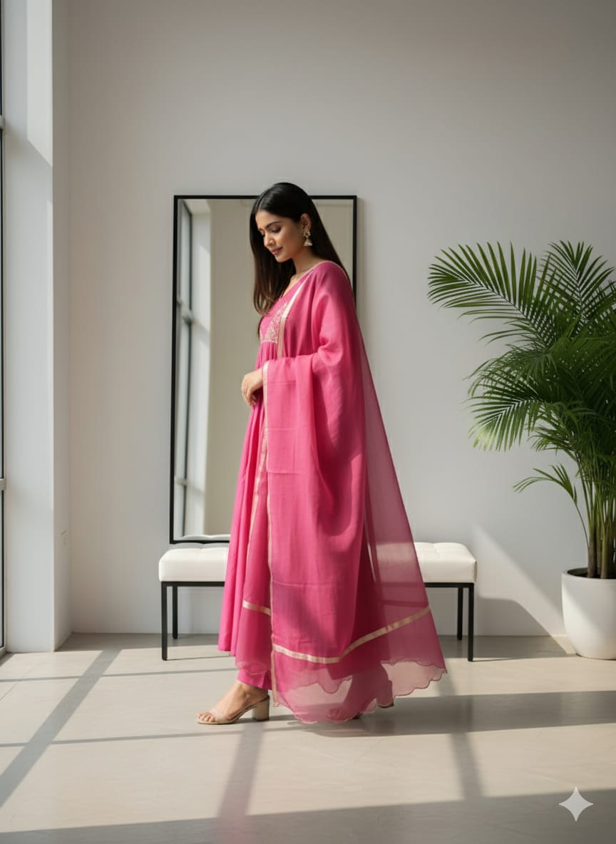 Onion Pink Colour Kurta Pant with Dupatta