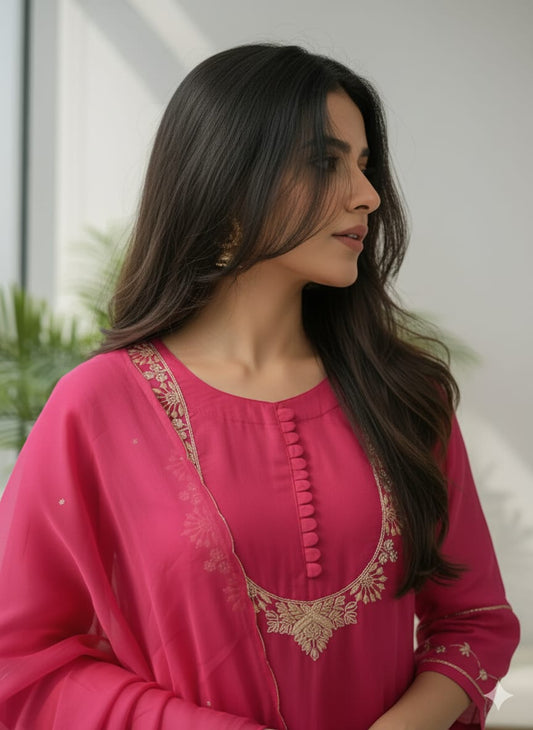 Pure Rani PInk Kurta PAnt with Dupatta