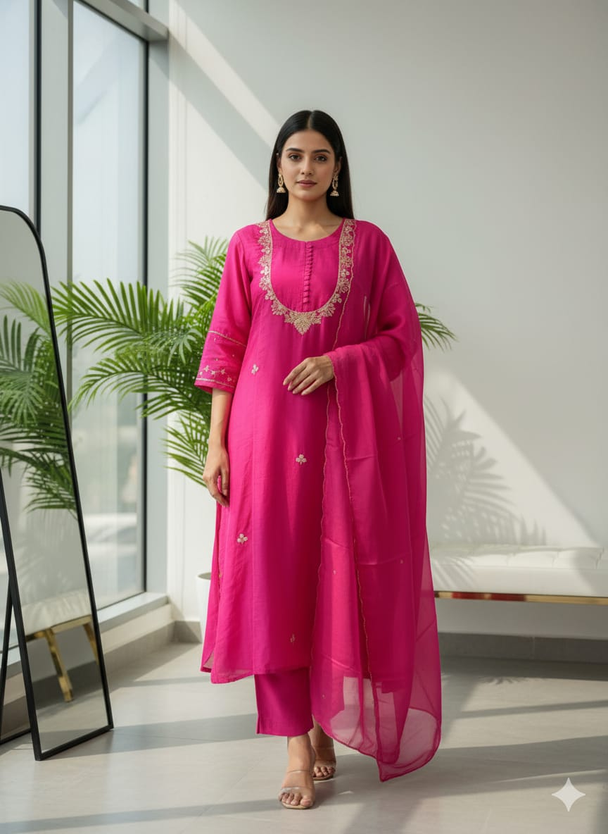 Pure Rani PInk Kurta PAnt with Dupatta