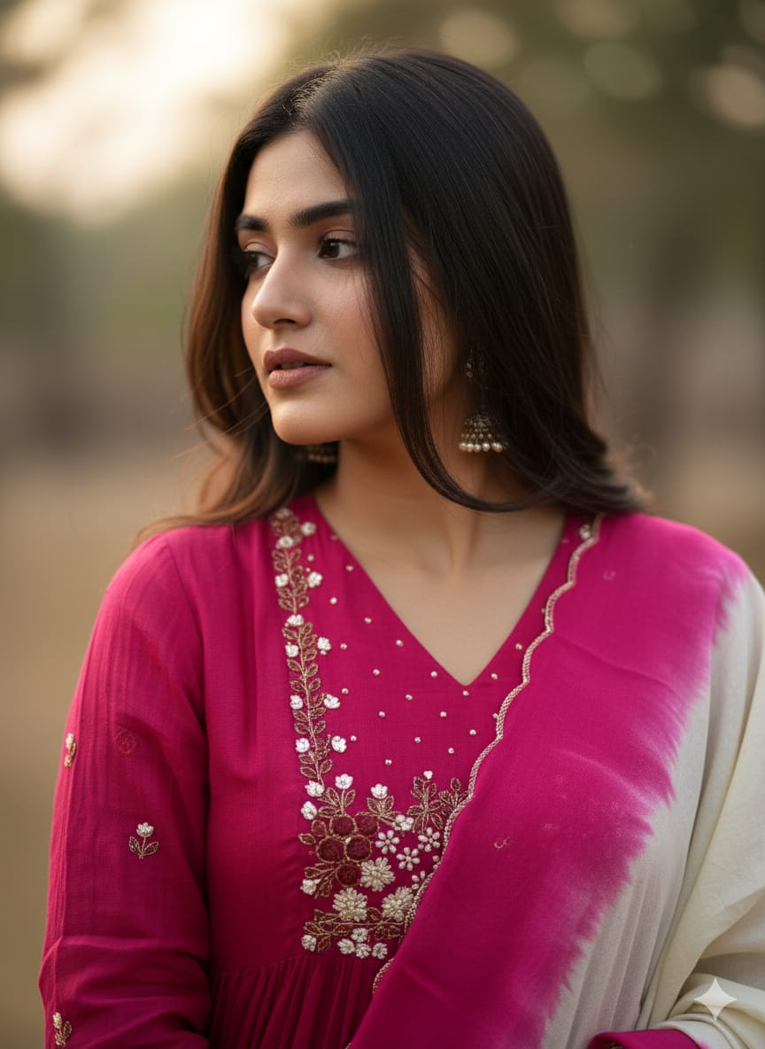 Tomato Pink Kurta Pant with Dupatta