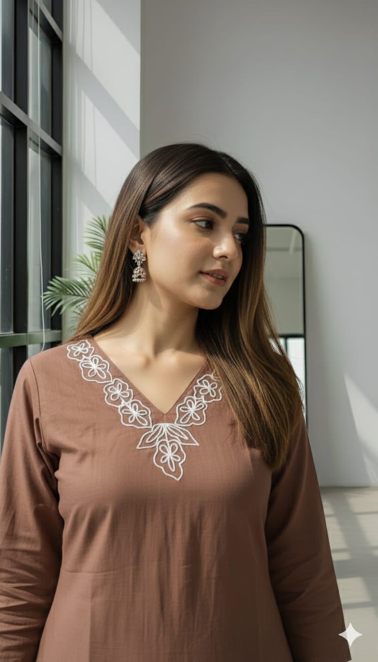 Light Chocolate Colour Kurta Pant With Dupatta