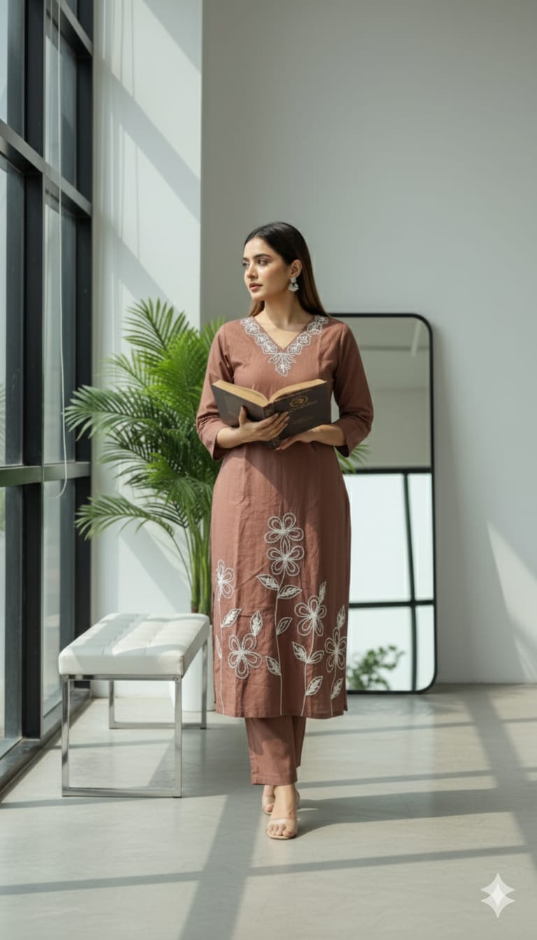 Light Chocolate Colour Kurta Pant With Dupatta