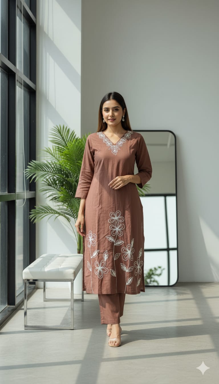 Light Chocolate Colour Kurta Pant With Dupatta