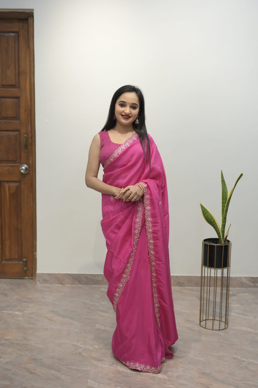 Fuchsia Bloom Embroidered Saree