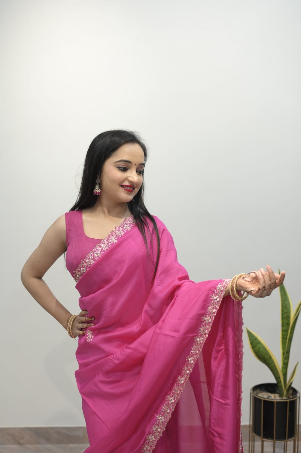 Fuchsia Bloom Embroidered Saree
