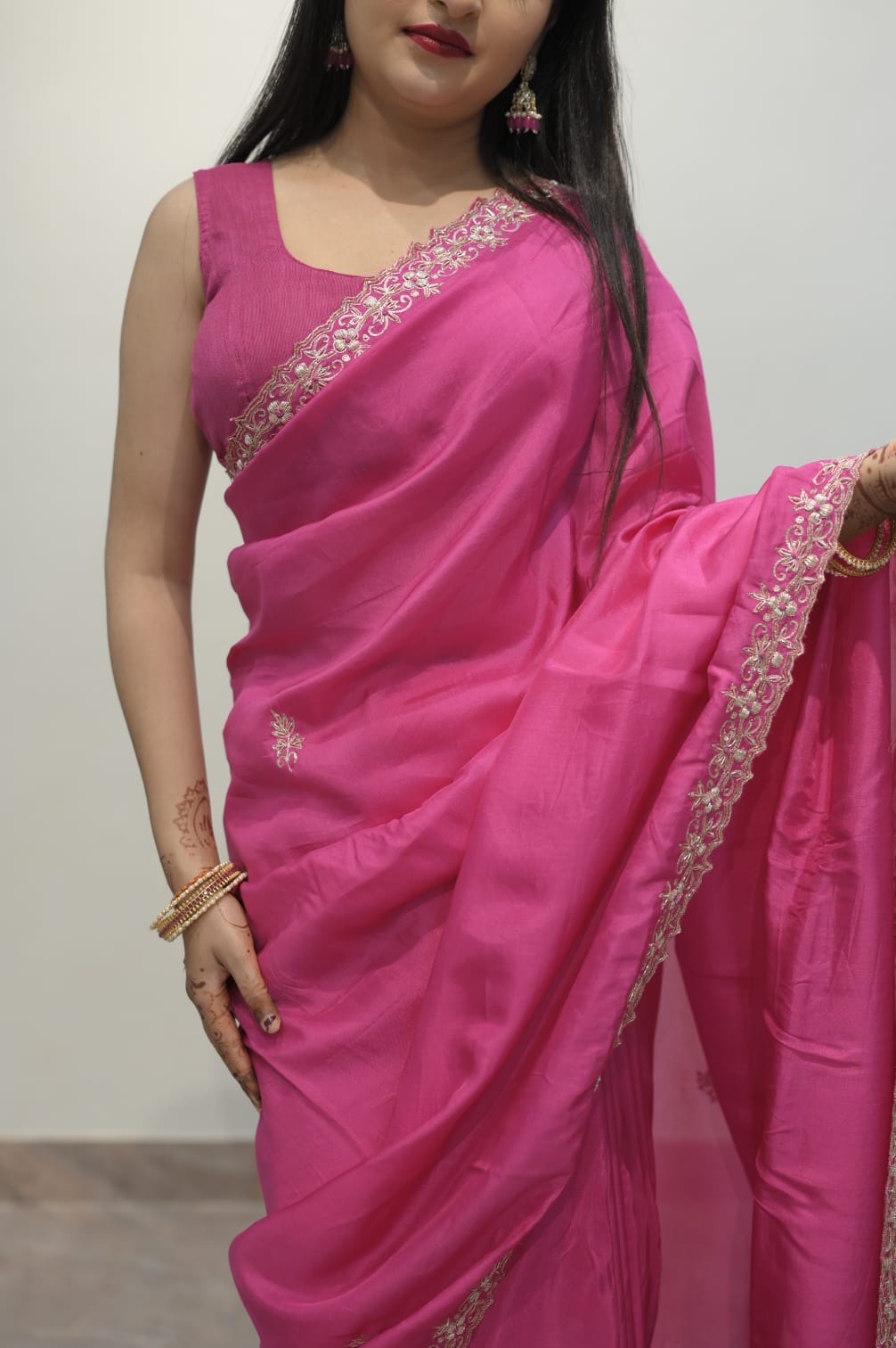 Fuchsia Bloom Embroidered Saree