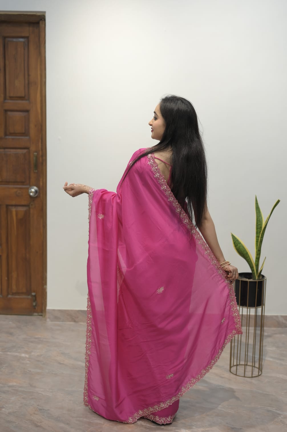 Fuchsia Bloom Embroidered Saree
