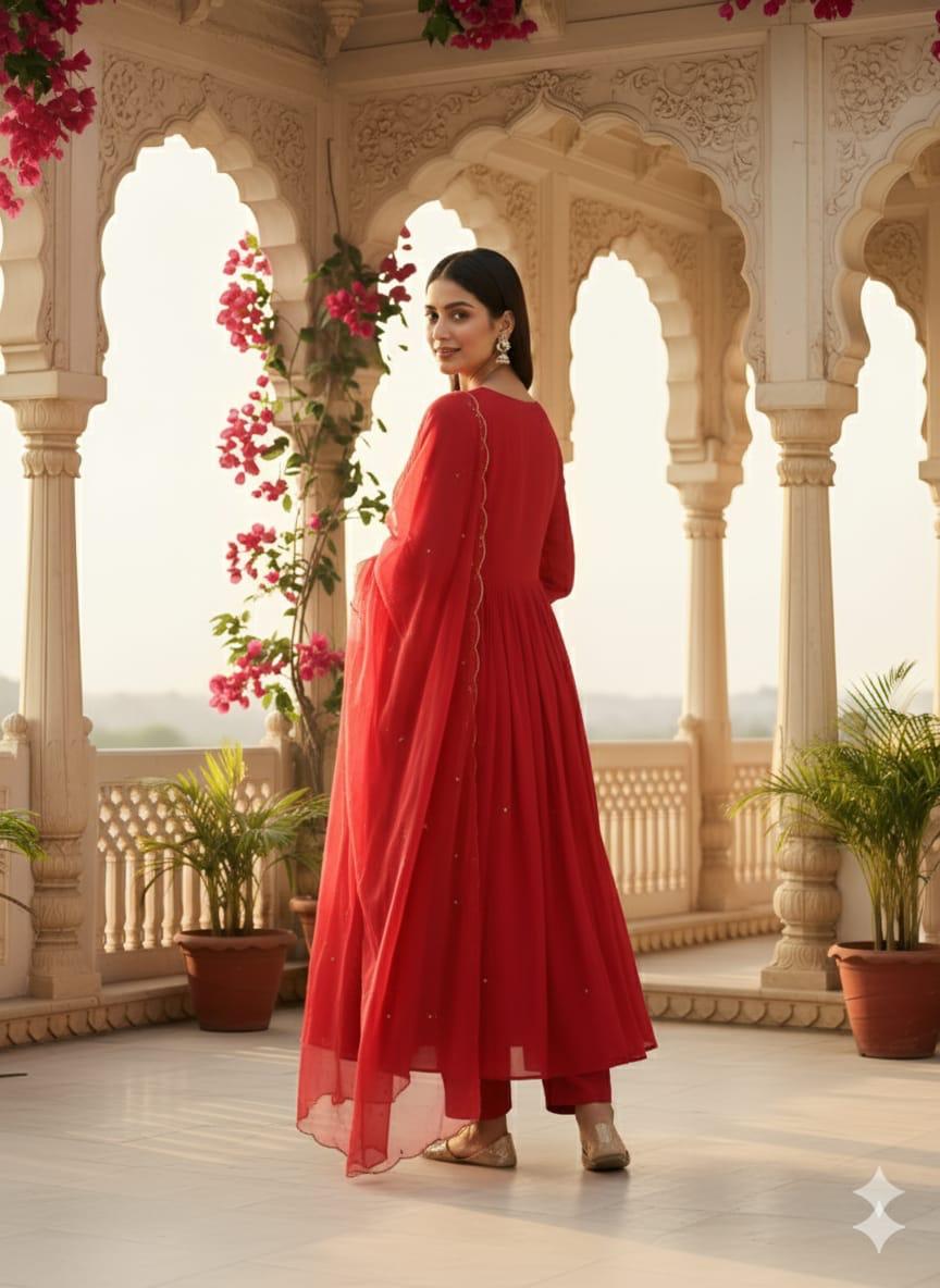 Elegant Red Anarkali Dress ❤️