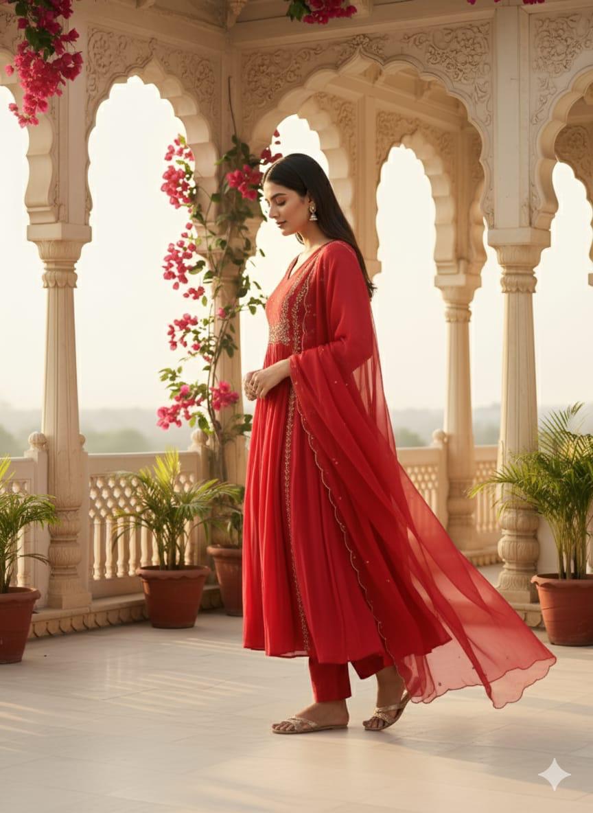 Elegant Red Anarkali Dress ❤️