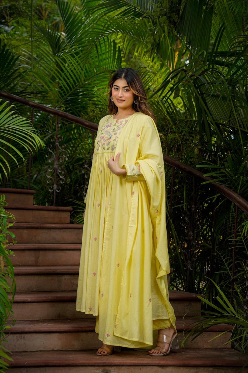 Lemen Yellow 3 peace suit Mull Cotton