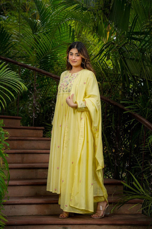 Lemen Yellow 3 peace suit Mull Cotton