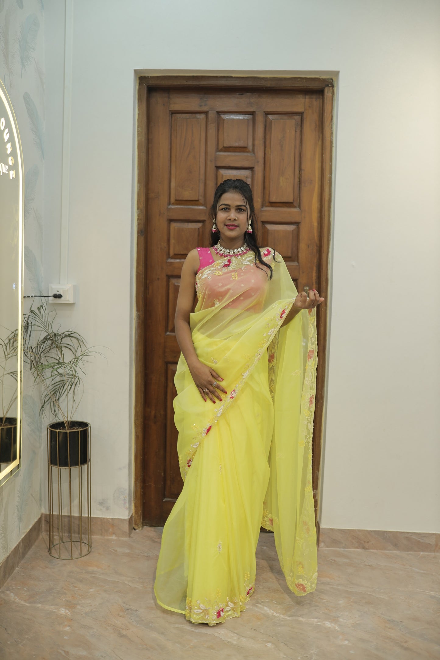 “Yellow Floral Embroidered Saree” 🌼